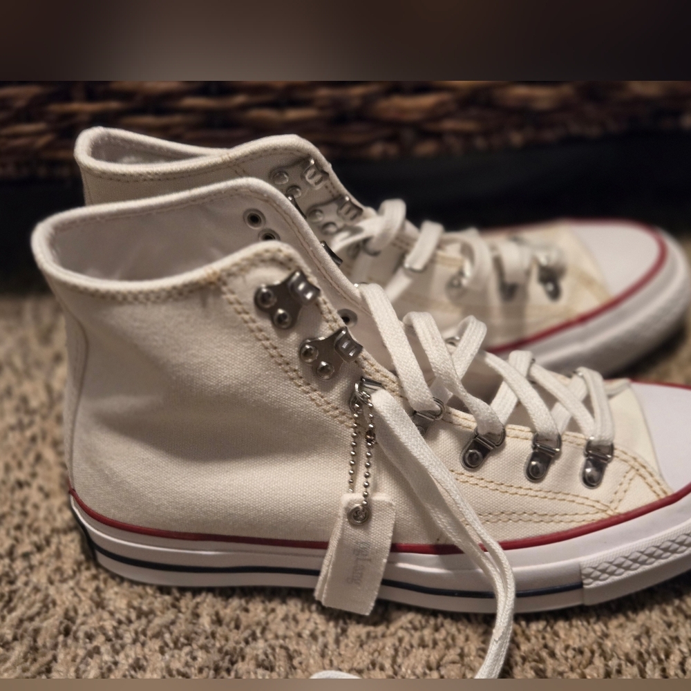 High-Top Canvas Sneakers with Red Stripe